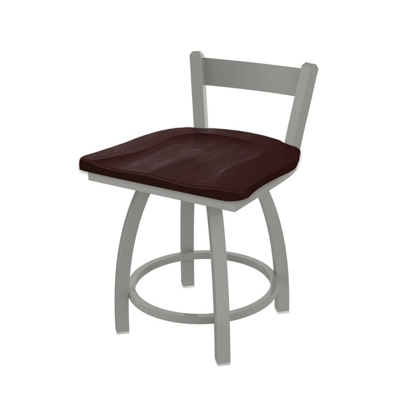 Tabouret de coiffeuse en métal Catalina, Nickel anodisé, Bois - Érable cerisier foncé