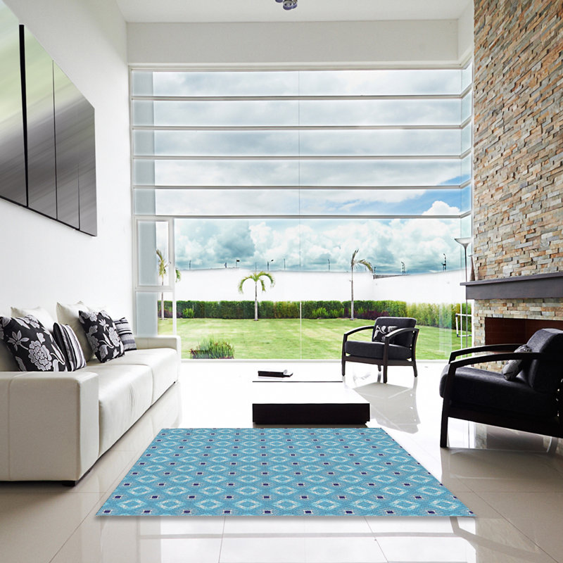 Tapis de zone bleue à motifs, Carré 5 pi