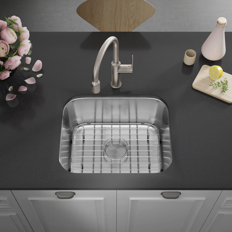 23.25'' L Single Bowl Stainless Steel Kitchen Sink, 18-Gauge, Brushed Nickel