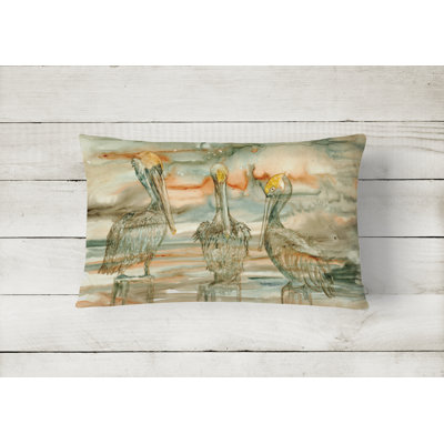  Pelicans on Their Perch Abstract Fabric Indoor/Outdoor Throw Pillow