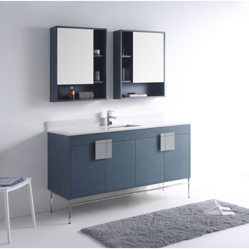 Ensemble de meuble-lavabo simple 60 po Maisie, Chrome poli, Bleu français