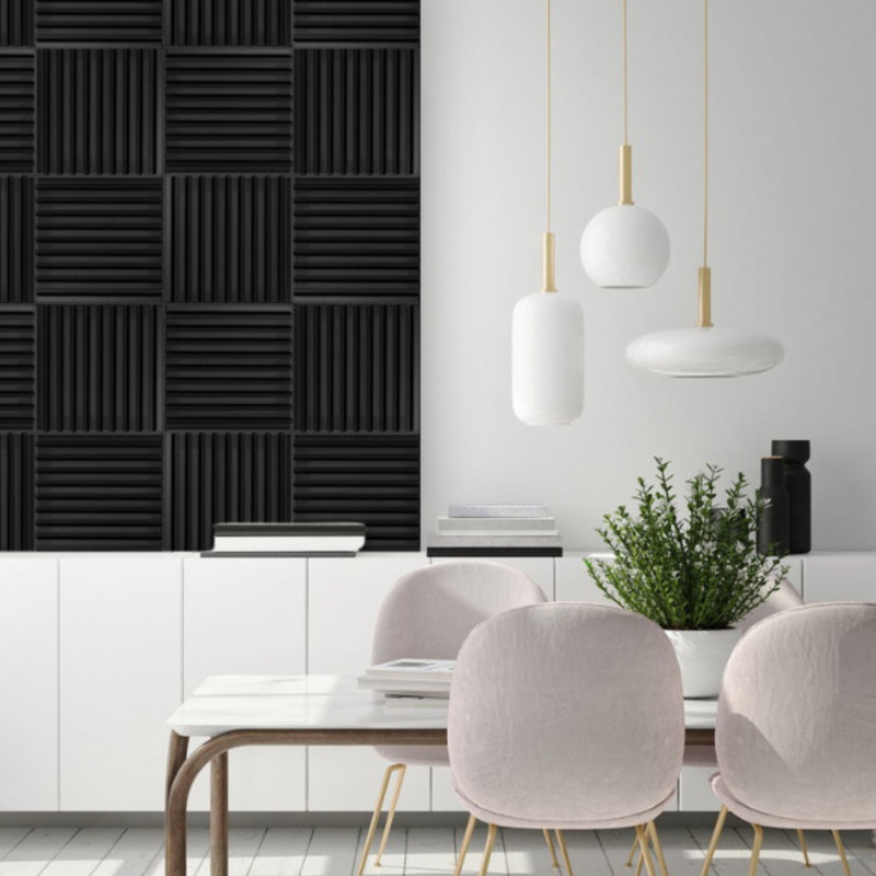 3D Wall Panels With Adhesive Included 19.6" 3D Fluted Line Design Wall Paneling, Matte Black