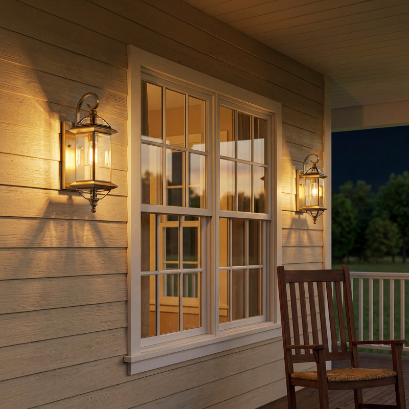 Copper Outdoor Wall Light with Beveled Clear Glass Satin Brass 18.5"H, 18.5”H, Satin Brass
