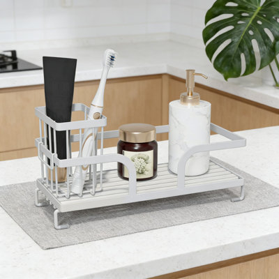 Organisateur de comptoir et plateau de séchage, solution de rangement polyvalente pour salle de bain et cuisine avec système de drainage pour éponges, savon et produits de soins de la peau