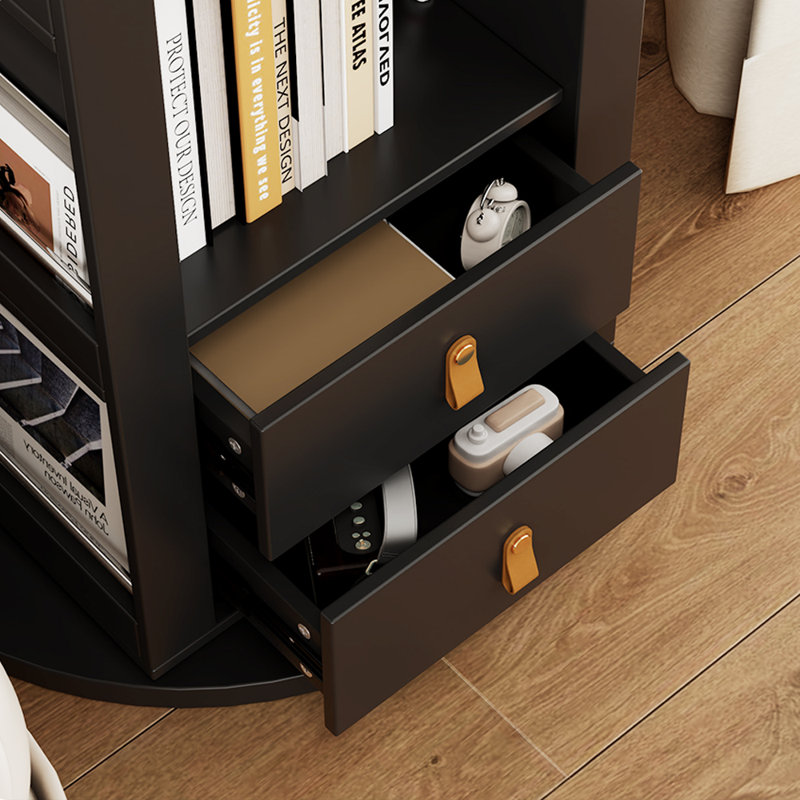 Bibliothèque rotative avec miroir, (4 tablettes) H 64,96 po x l 27,56 po x P 27,56 po, Noir