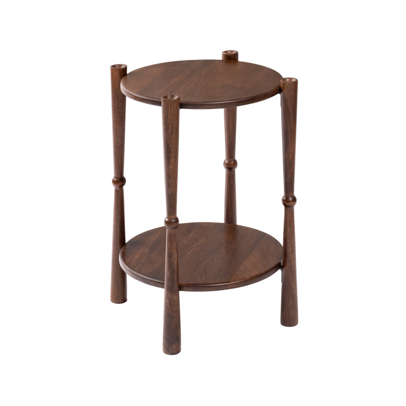 Table de bout en bois massif olive avec rangement à 2 niveaux