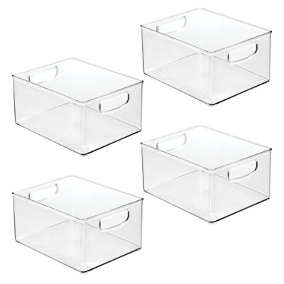 iDesign Plastic Stackable Pantry Bin with Handles - Set of 4 - Clear