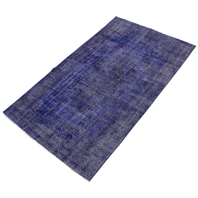 Tapis décoratif en laine bleu foncé 5 pi 5 po x 9 pi 3 po one-of-a-kind Boluwatife noué à la main