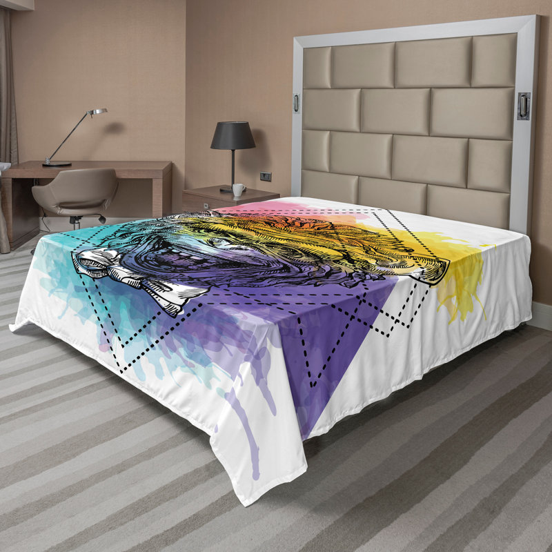 Ambesonne Monkey Top Flat Sheet Funny Geometric Multicolor, King Flat Sheet