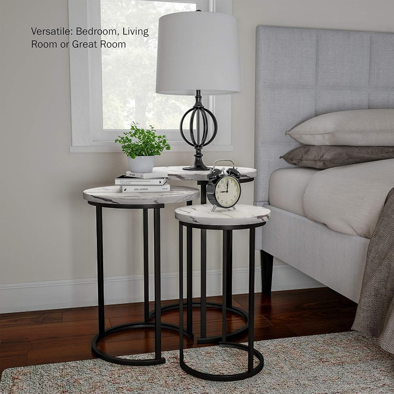 Ensemble de 3 tables gigognes, tables d'appoint rondes en faux marbre pour salon, chambre à coucher ou bureau personnel, ensemble de tables de bout modernes