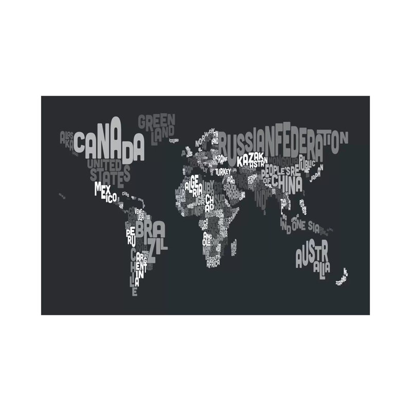 Typographic Text World Map VII by Michael Tompsett - Wrapped Canvas Print, 20.32 cm H x 30.48 cm W