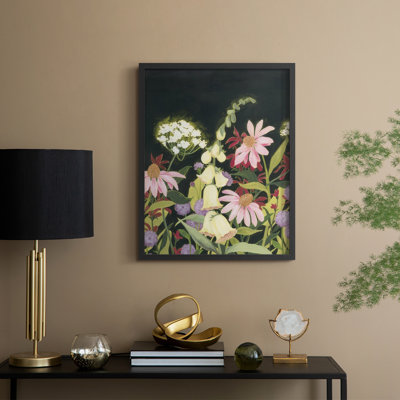 «Moonlit Wildflowers I», reproduction encadrée - bois massif