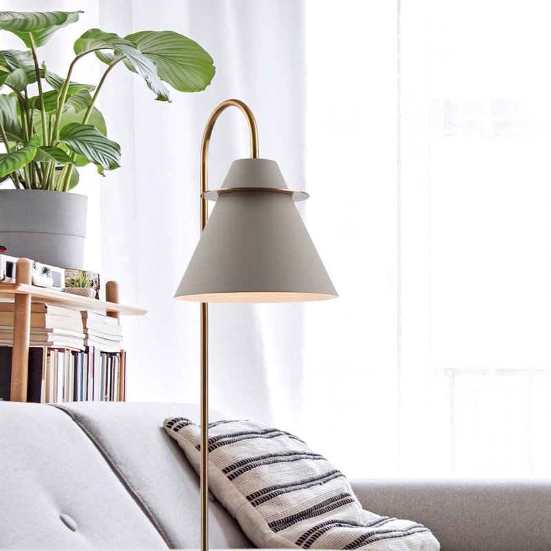 66" Arched Floor Lamp, Gold, Gray