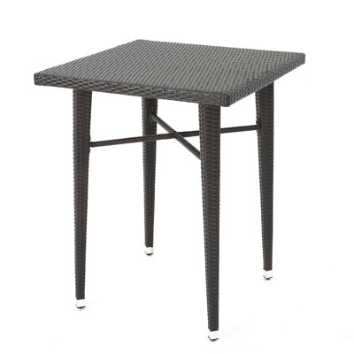 Table de bar d'extérieur, plateau carré de 33 po, tissage brun rotin foncé