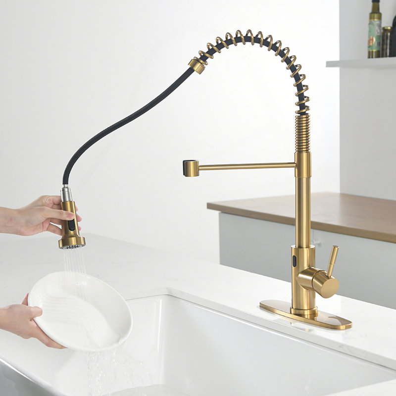 Touchless Kitchen Faucet,Hands Free Automatic Smart Kitchen Faucet, Brushed Gold