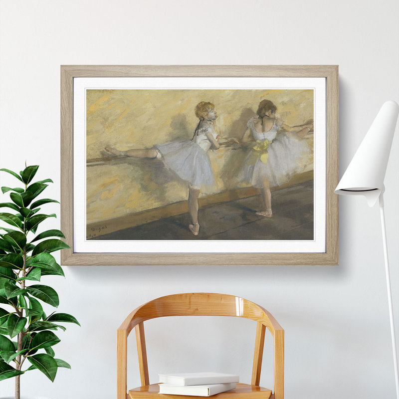 Ballet Ballerina Dancers Practicing at the Bar by Edgar Degas - Picture Frame Painting, Oak Framed, 27cm H x 36cm W x 2cm D