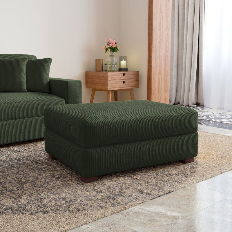 Repose-pieds rembourré carré en velours côtelé vert avec pieds en bois massif, repose-pieds modulaire simple pour canapé modulaire