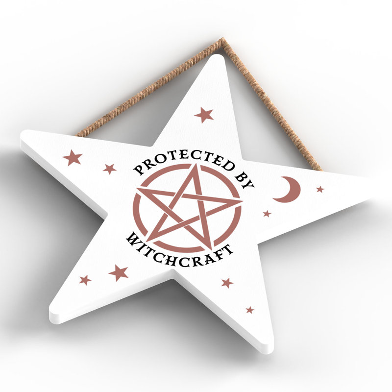Protected by Witchcraft Wooden Star Plaque, White