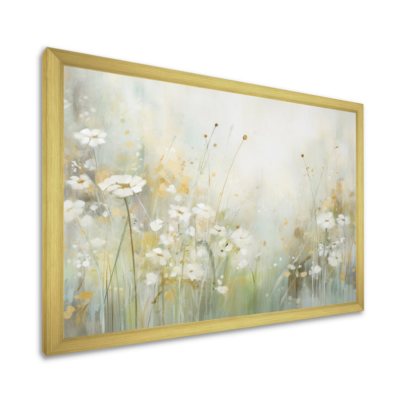 «Green Beige Serene Meadows II - Abstract Botanicals», art mural, H 12 po x l 20 po x P 1 po, Cadre doré simple