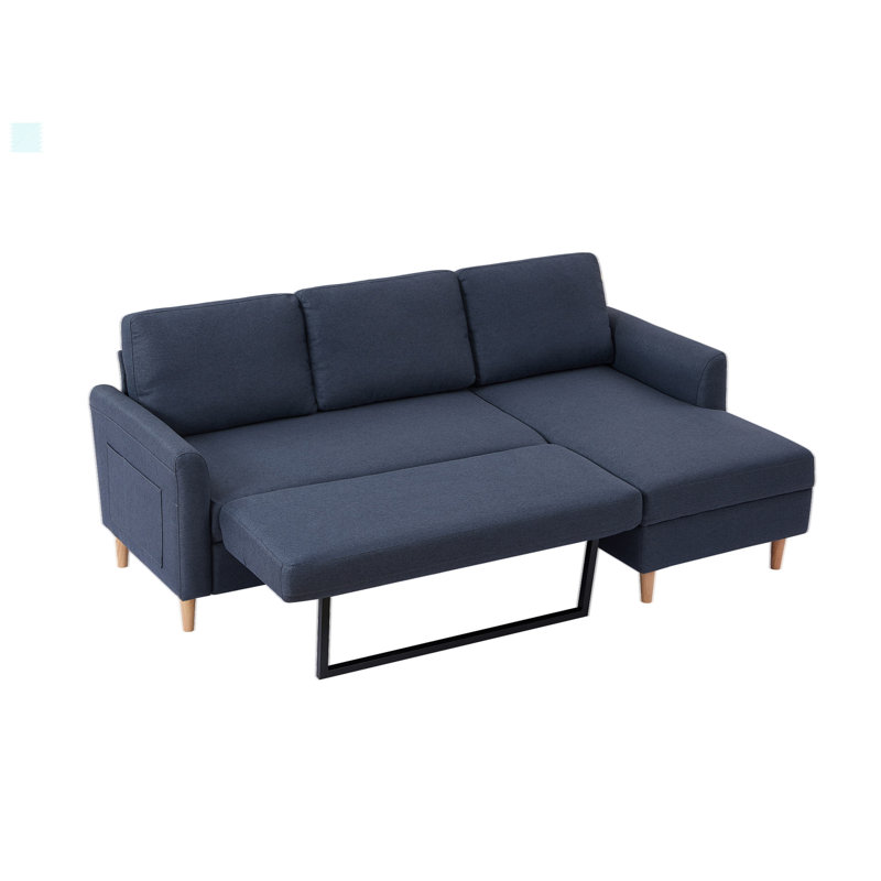 Upholstered Fabric Sleeper Sectional Sofa With Chaise, 31.42" H x 28.27" W x 50.13" D, Blue Fabric