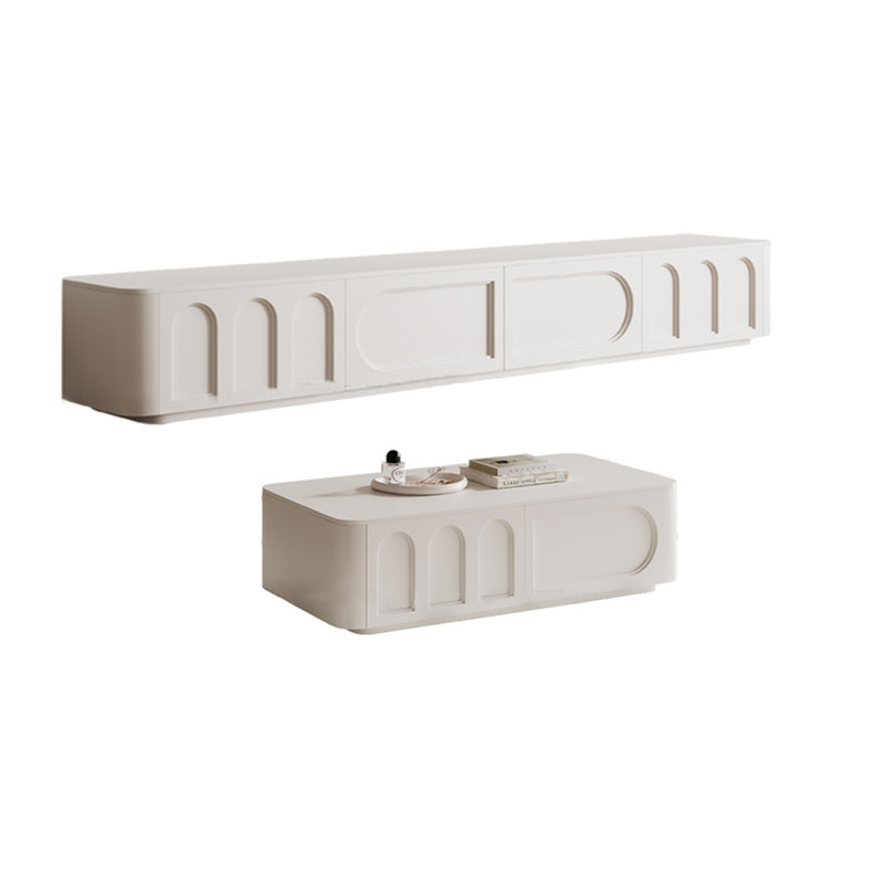Meuble télé et table basse avec fond fermé, Blanc / Blanc