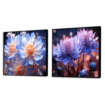 Dreamy Purple Cornflowers Impression - Cornflowers Square Collage Set Of 2