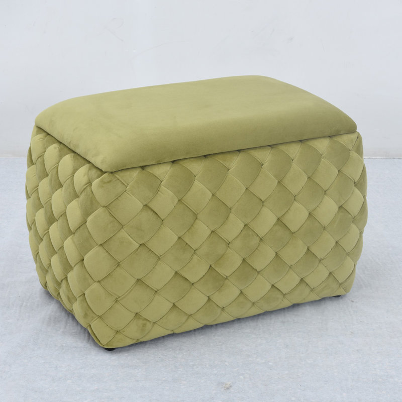 Adamarie 65cm Wide Velvet Rectangle Patchwork Standard Ottoman with Storage, Green