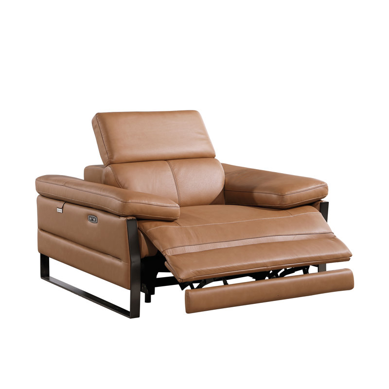 Top Grain Italian Leather Power Reclining Arm Chair with Power Headrests, Cognac