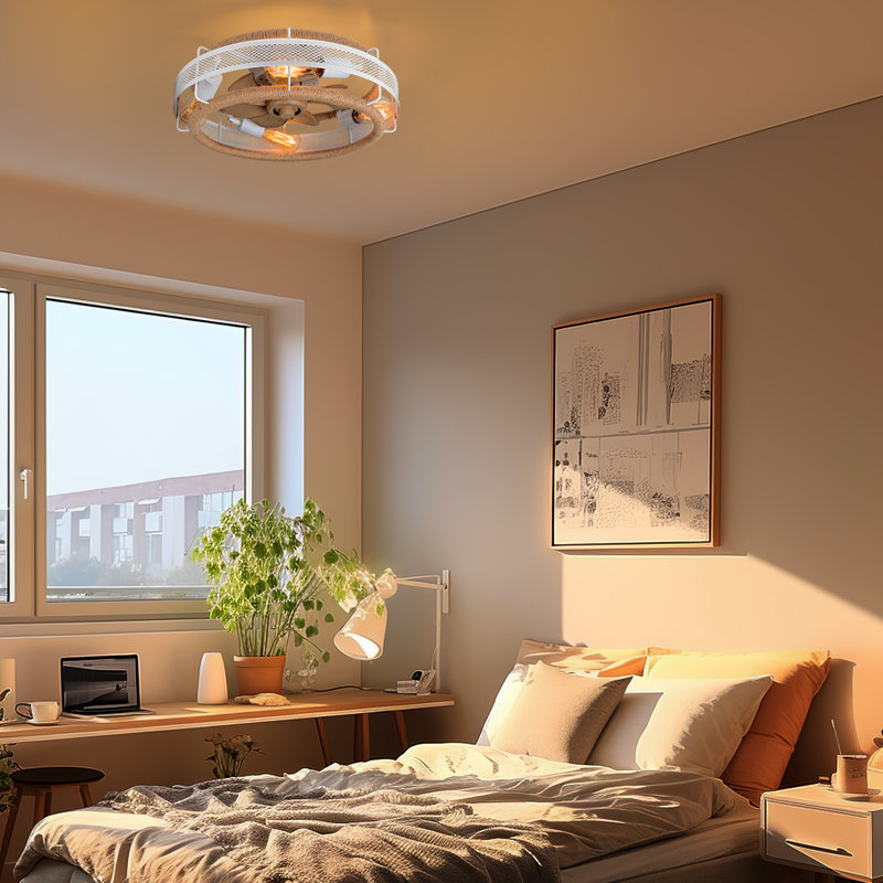 19.7”Ceiling Fan with Light, Lighting Kit Not Included, White with Light Yellow Wood Blades