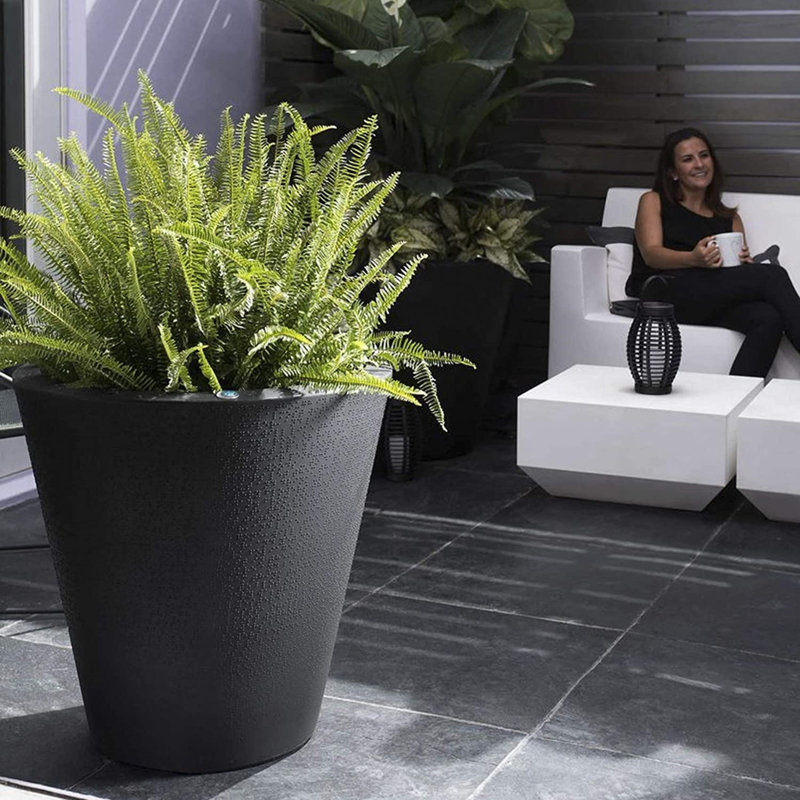 Self-Watering Dot TruDrop Plastic Pot Planter, 20" H x 20" W x 20" D, Light Gray