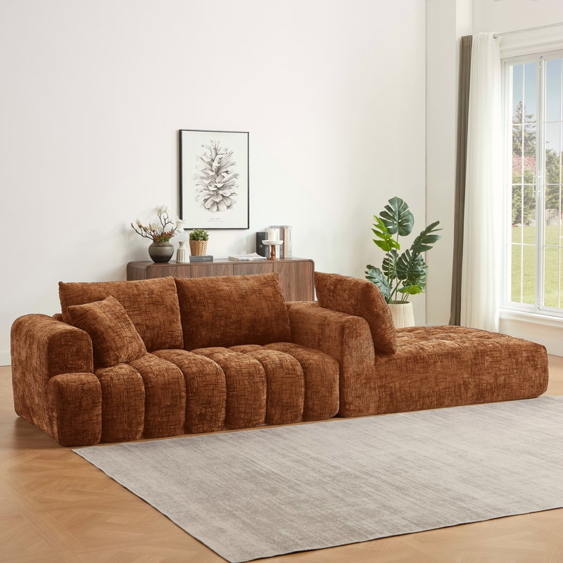 Canapé modulaire surdimensionné en L Chenille, design minimaliste, canapé-lit confortable pour les salons, les appartements et les espaces de réception