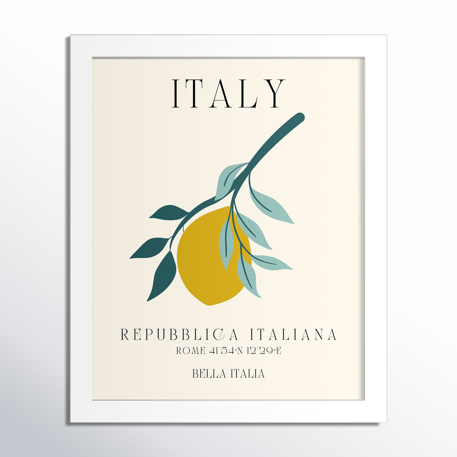 Italy Travel Poster Bella Italia by Chayan Lewis, 11" W x 13" H x 1" D, White Framed