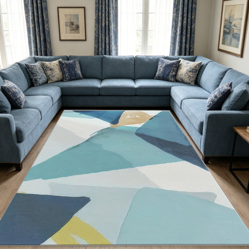 Teal Abstract Geometric carpet-easy to clean, machine-washable, soft and comfortable; suitable for door mats, kitchens, living rooms, bedrooms, corridors, and laundry areas. Easy to clean, durable carpet for home decoration.