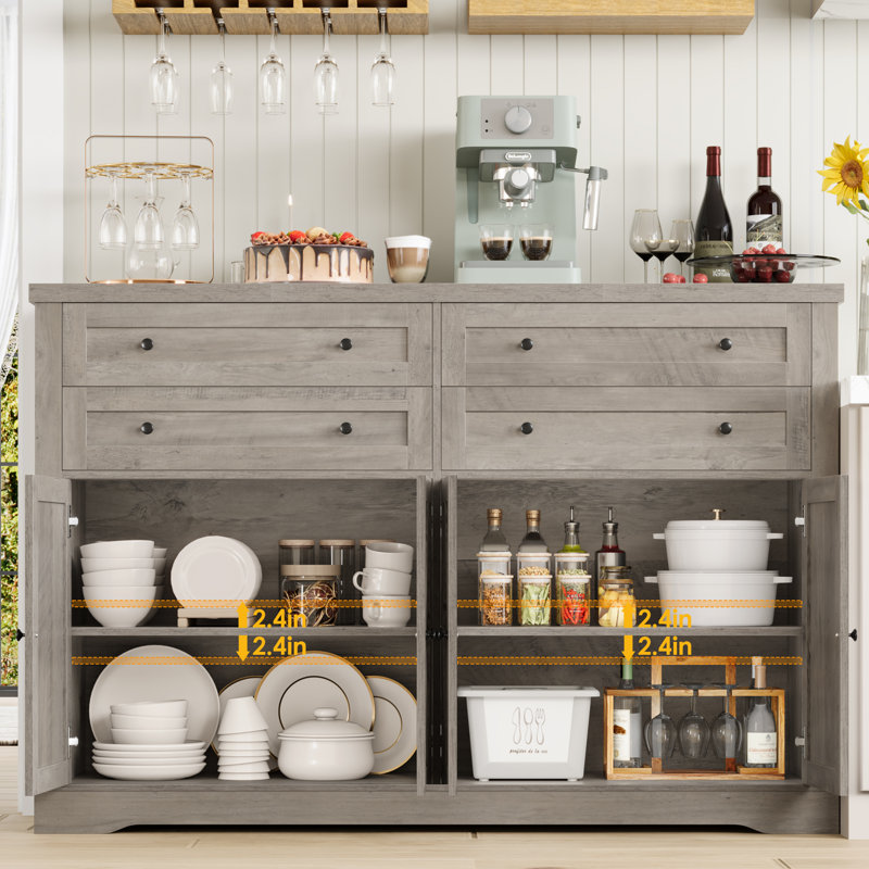 55.1" W Sideboard with 4 Drawers, Thickened Desktop, Light Gray