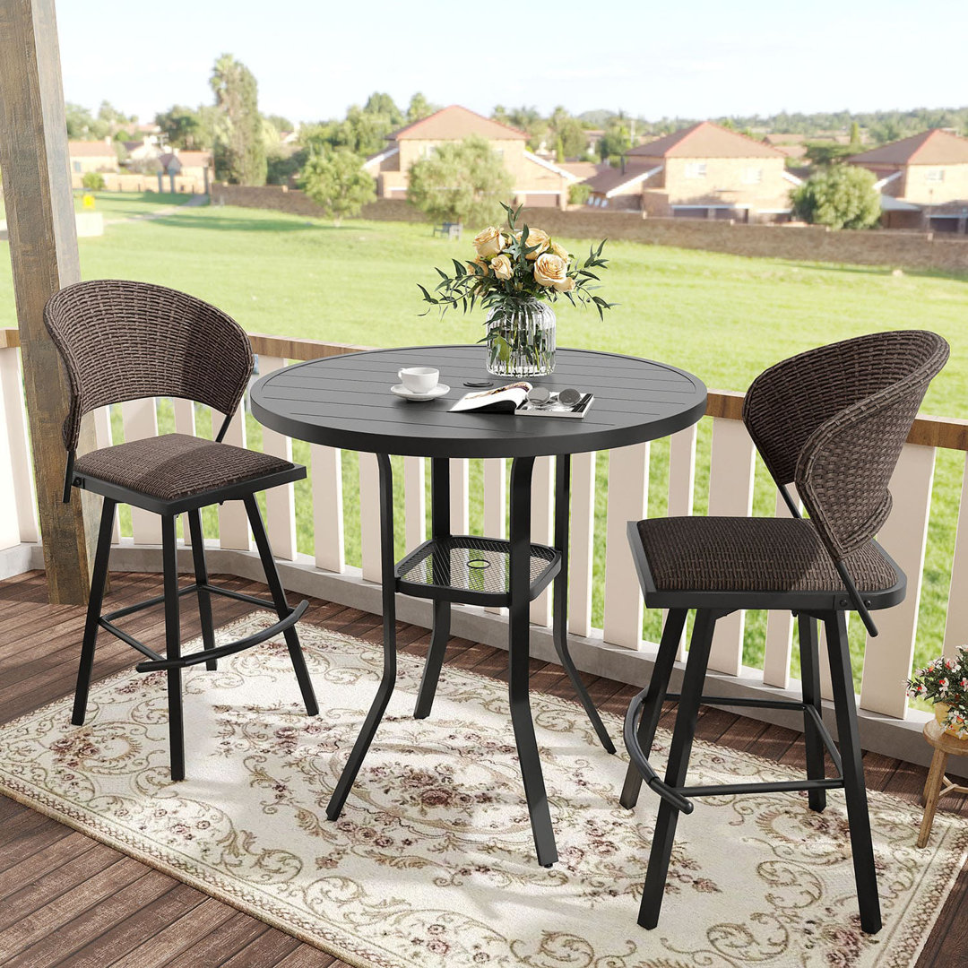 3 Pieces Outdoor Bar Set With Swivel Bar Stools HAK