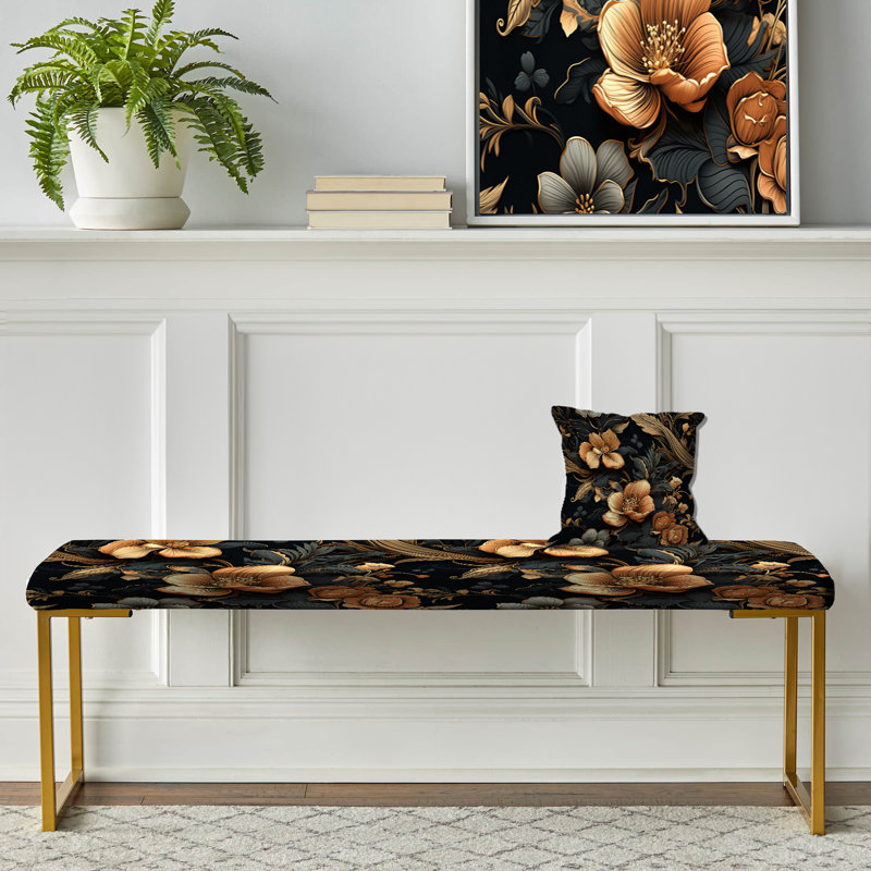 Motif rétro noir Moody - banc rembourré floral doré