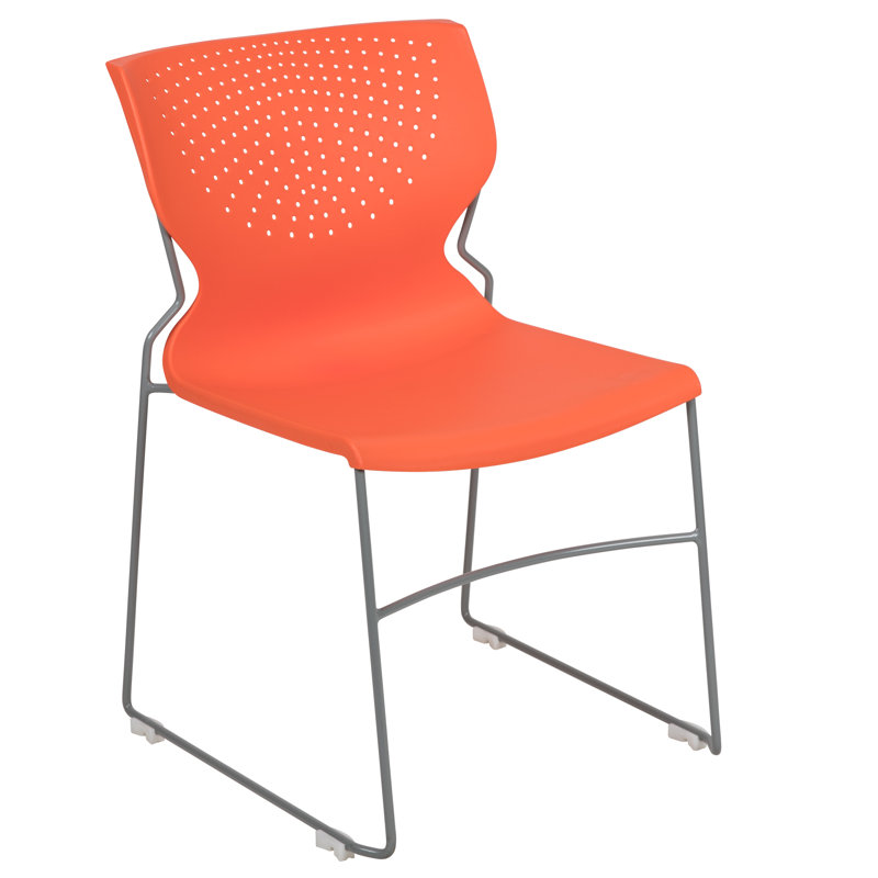 Everleigh Orange Full Back Ergonomic Stack Chair with Gray Metal Frame