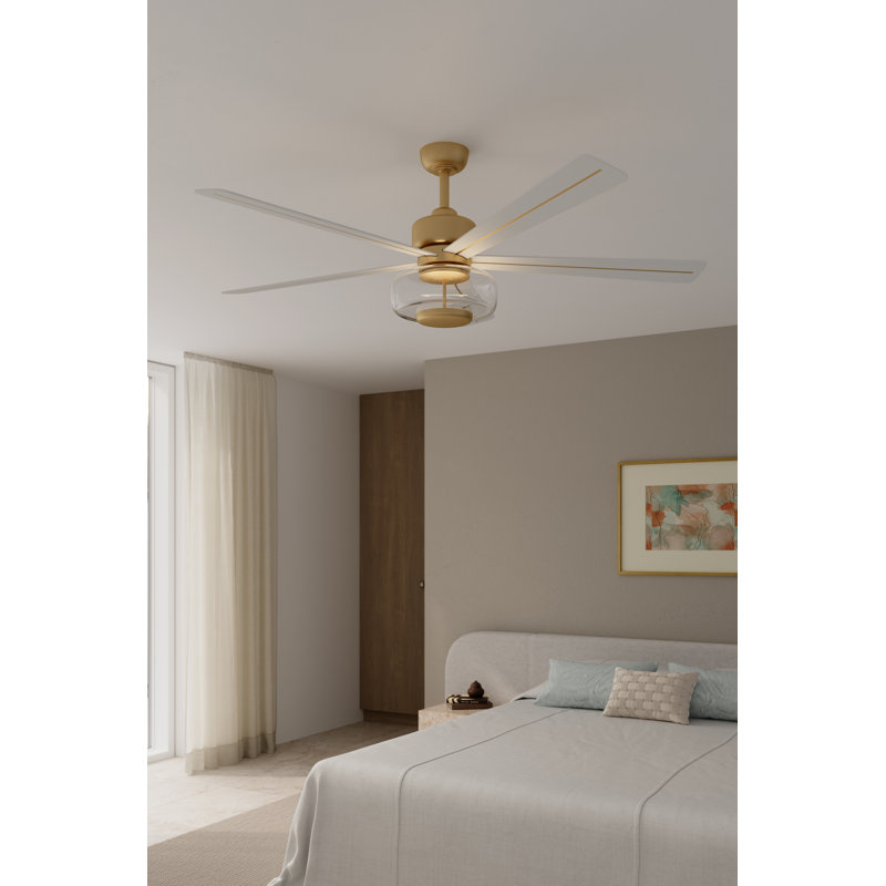 Ligero 60" 5CCT LED Smart Ceiling Fan, Brass, Alabaster White