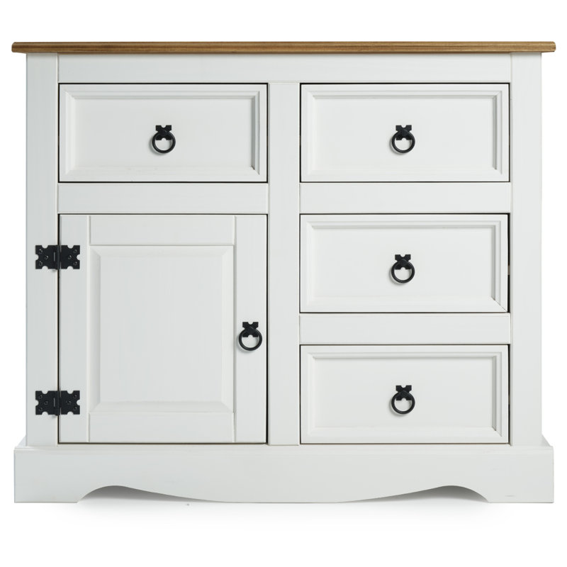Buffet en bois massif Piumafua 34,02 po, Blanc délavé