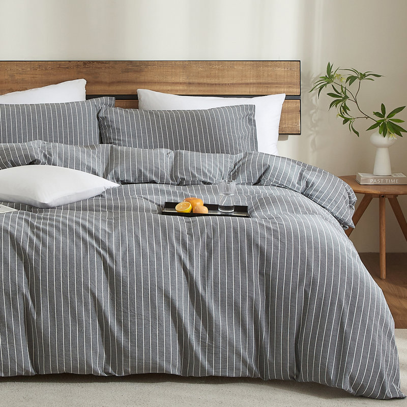 XINMIANFANG Striped Duvet Cover Set 100% Washed Cotton Comforter Cover for All Seasons Linen Feel Bedding Set