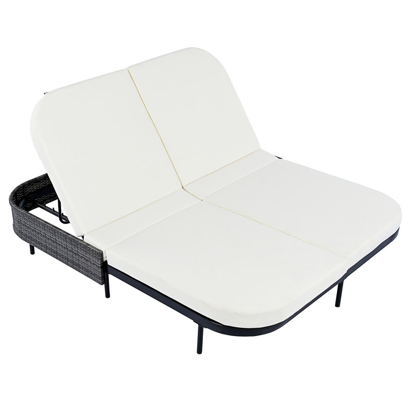 Outdoor Daybed, Patio Rattan Daybed With 5-Position Adjustable Backrest And Removable Cushions&Pillows, Iron Frame Outdoor Bed Loveseat For Garden, Backyard, Poolside