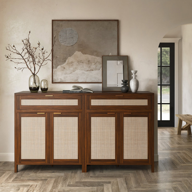 60'' Wide Sideboard With Drawer (Set Of 2), Brown/Beige