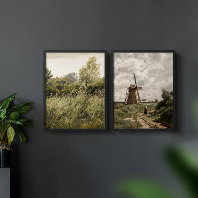 «Vintage Landscape», ensemble de 2 estampes numériques encadrées