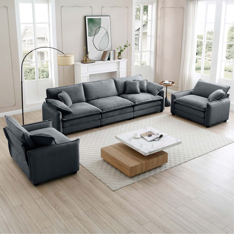 Ensemble de canapé chaleureux et confortable avec coussins et coussins moelleux, ensemble de canapé de style cinéma-maison composé d'un canapé 3 places et de deux canapés simples