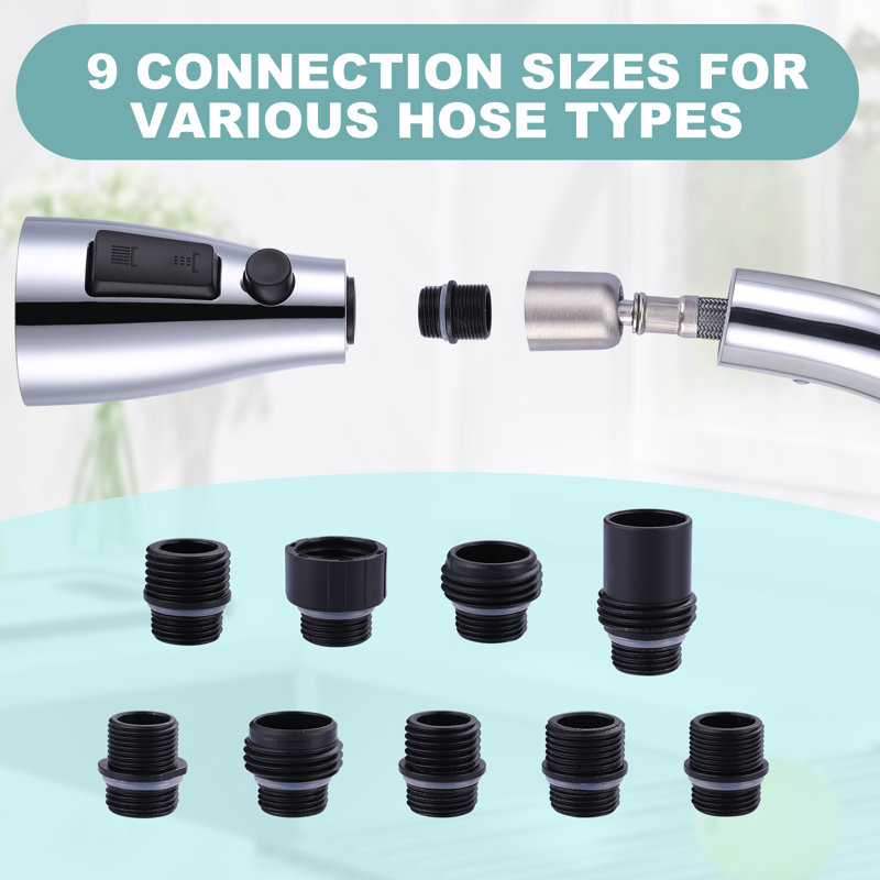 Chrome 3-Function Kitchen Faucet Spray Head with 9 Adapters