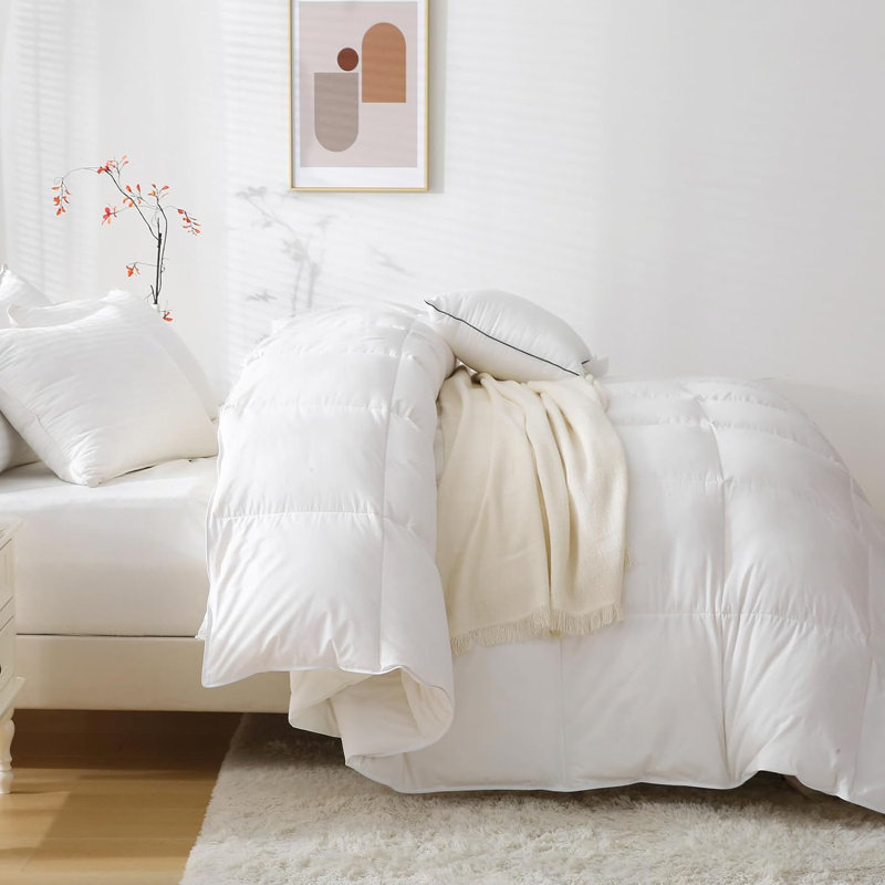 All Season Feather Down Comforter, Reversible Comforter With Corner Tabs, White, King