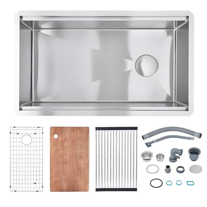 Belfry Kitchen 19mm W Single Bowl Stainless Steel Drop-In Kitchen Sink