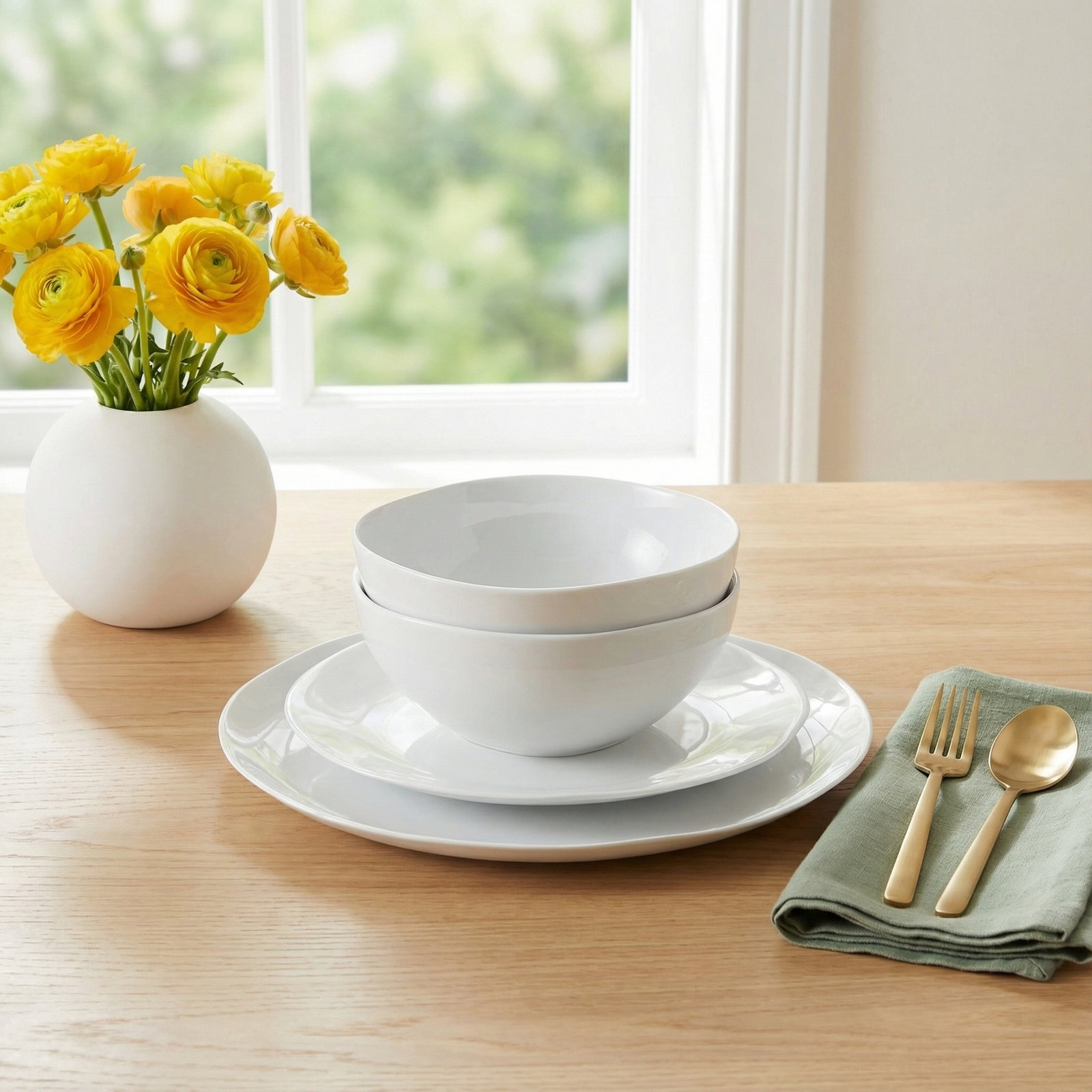 Bay Colors Blue Bay Colors 12-Piece Dinnerware Set, White