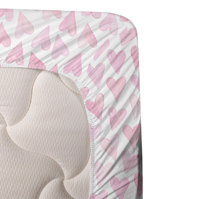 Ambesonne Romantic Sheet Set Brush Hearts Pattern Plot Soft Pink Rose and White, Full Sheet Set with 2 Pillowcases