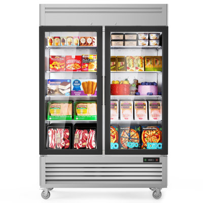 Coolake 54.4 W 2 Glass Doors Commercial Display Freezer, 49 Cu.ft Stainless Steel Auto-defrost Merchandiser Freezer, Reach-in Upright Freezers With L on Fridge.com